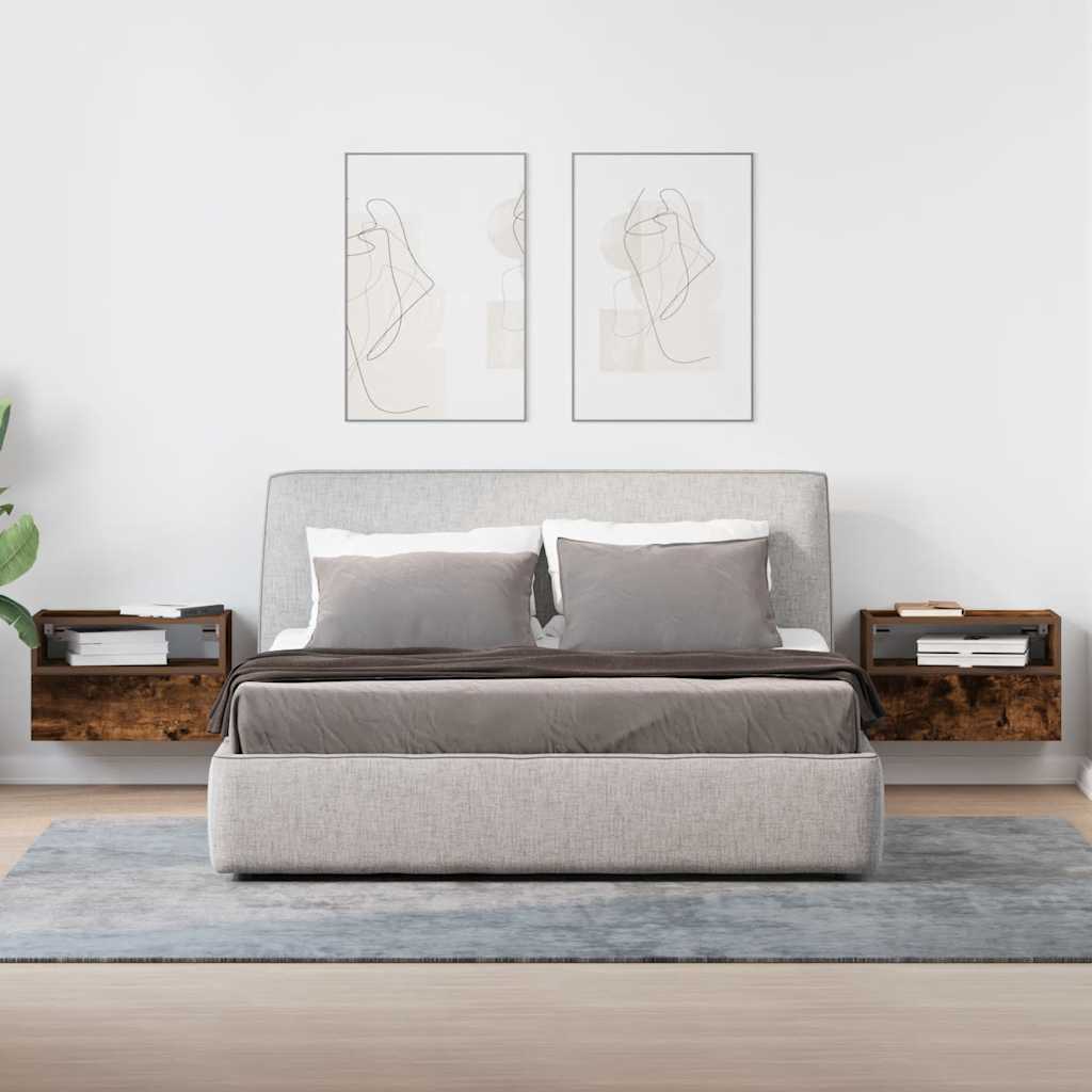 Noptiere de perete, 2 buc., stejar fumuriu, 45x26x28,5 cm