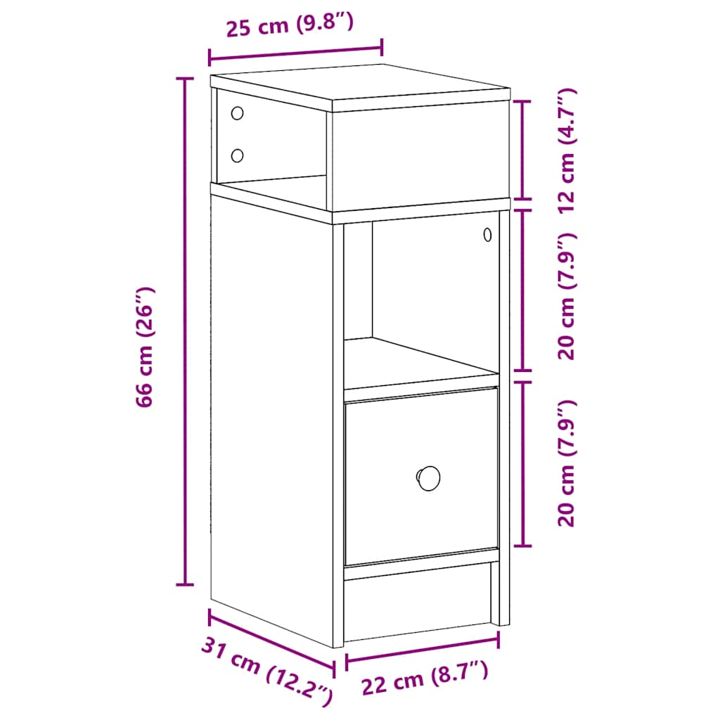 Noptiera cu sertar alb 25x31x66 cm