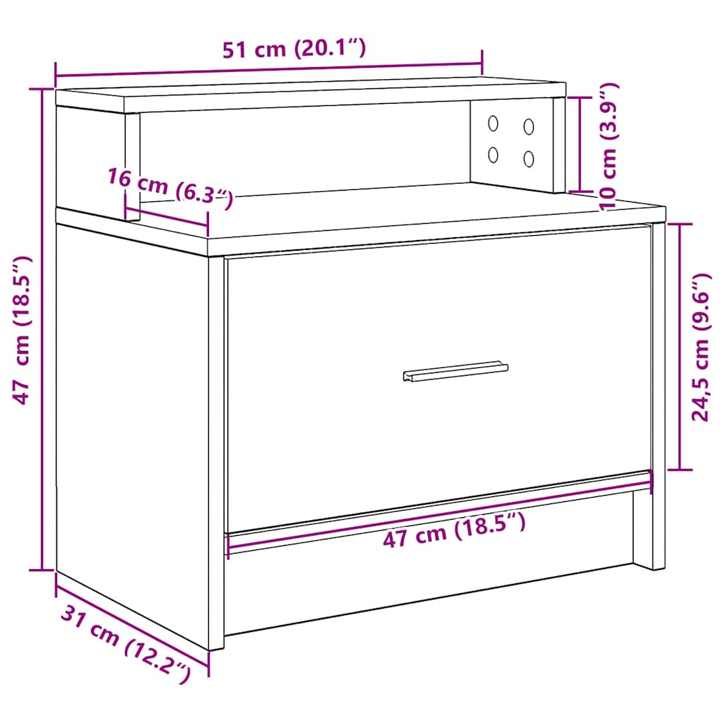 Noptiere cu sertar 2 buc stejar afumat 51x31x47 cm