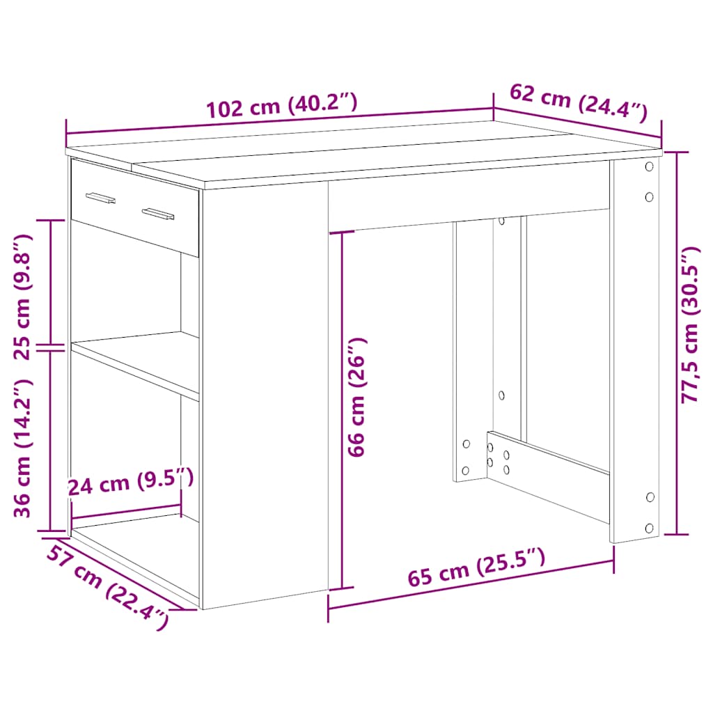 Birou cu sertar și raft Gri beton 102x62x77,5 cm lemn prelucrat