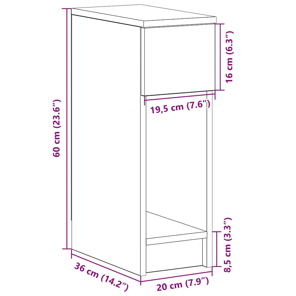 Noptiera cu sertar gri beton 20x36x60 cm