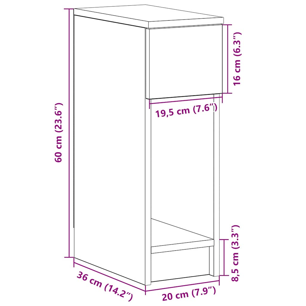 Noptiera cu sertar lemn vechi 20x36x60 cm