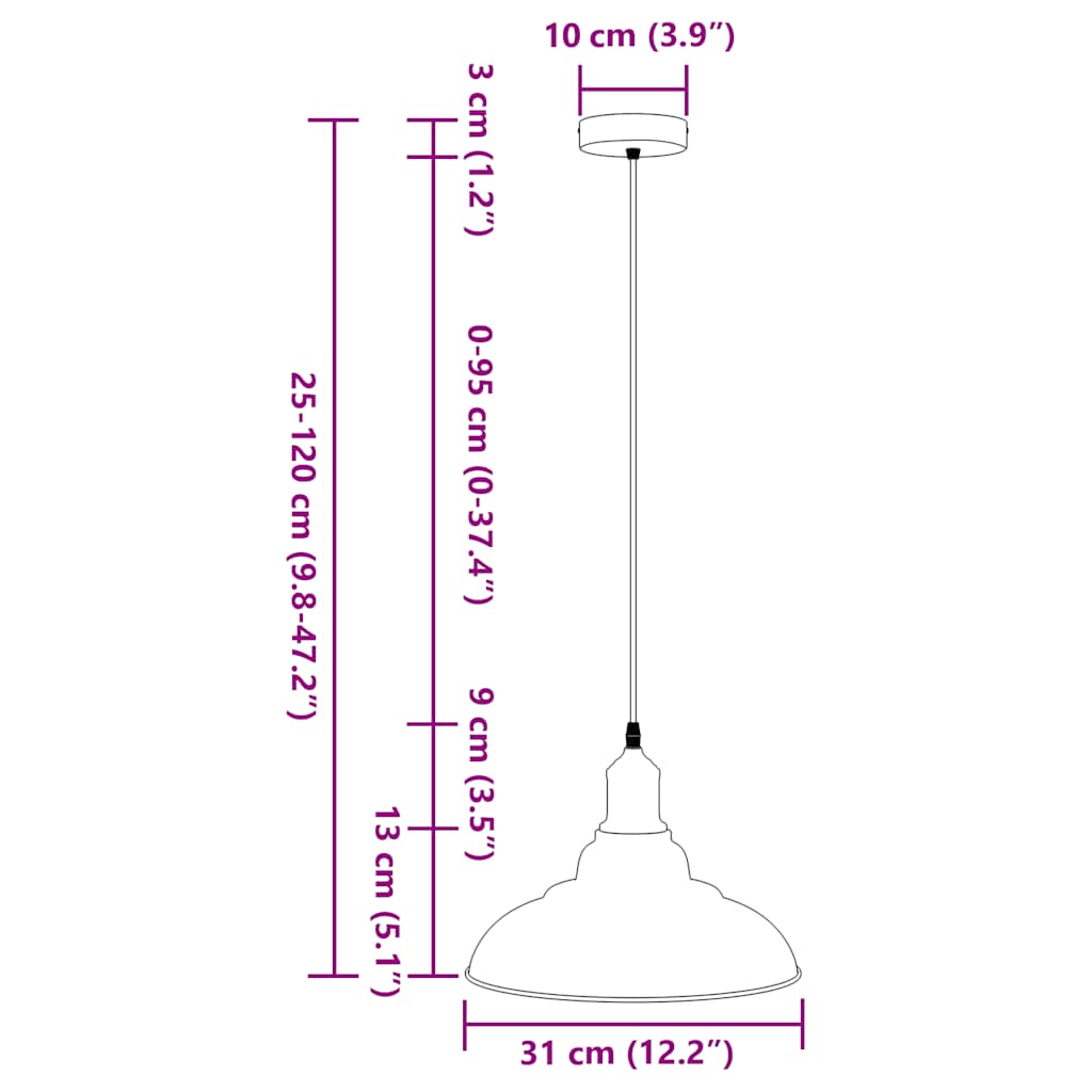 Lampă suspendată reglabilă pe înălțime E27 alb lucios metal