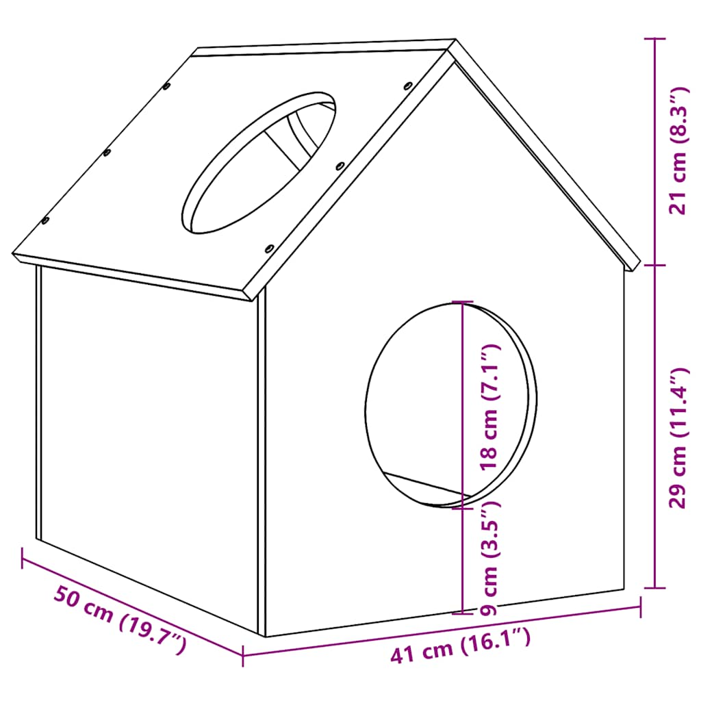 Casă pentru pisici 41x50x50 cm din lemn masiv de pin