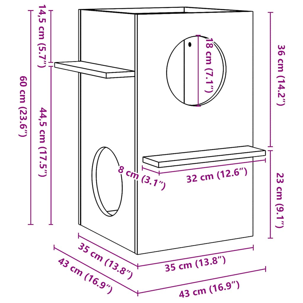 Casă pentru pisici 43x43x60 cm din lemn masiv de pin