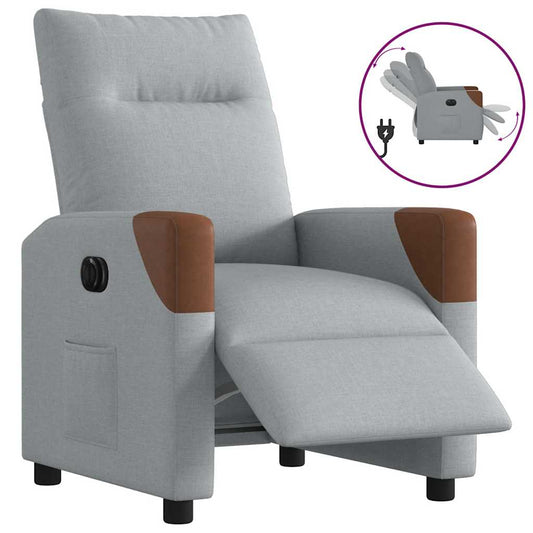 Fotoliu rabatabil electric, gri deschis, textil