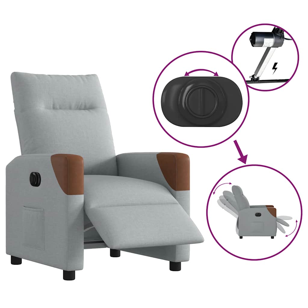 Fotoliu rabatabil electric, gri deschis, textil