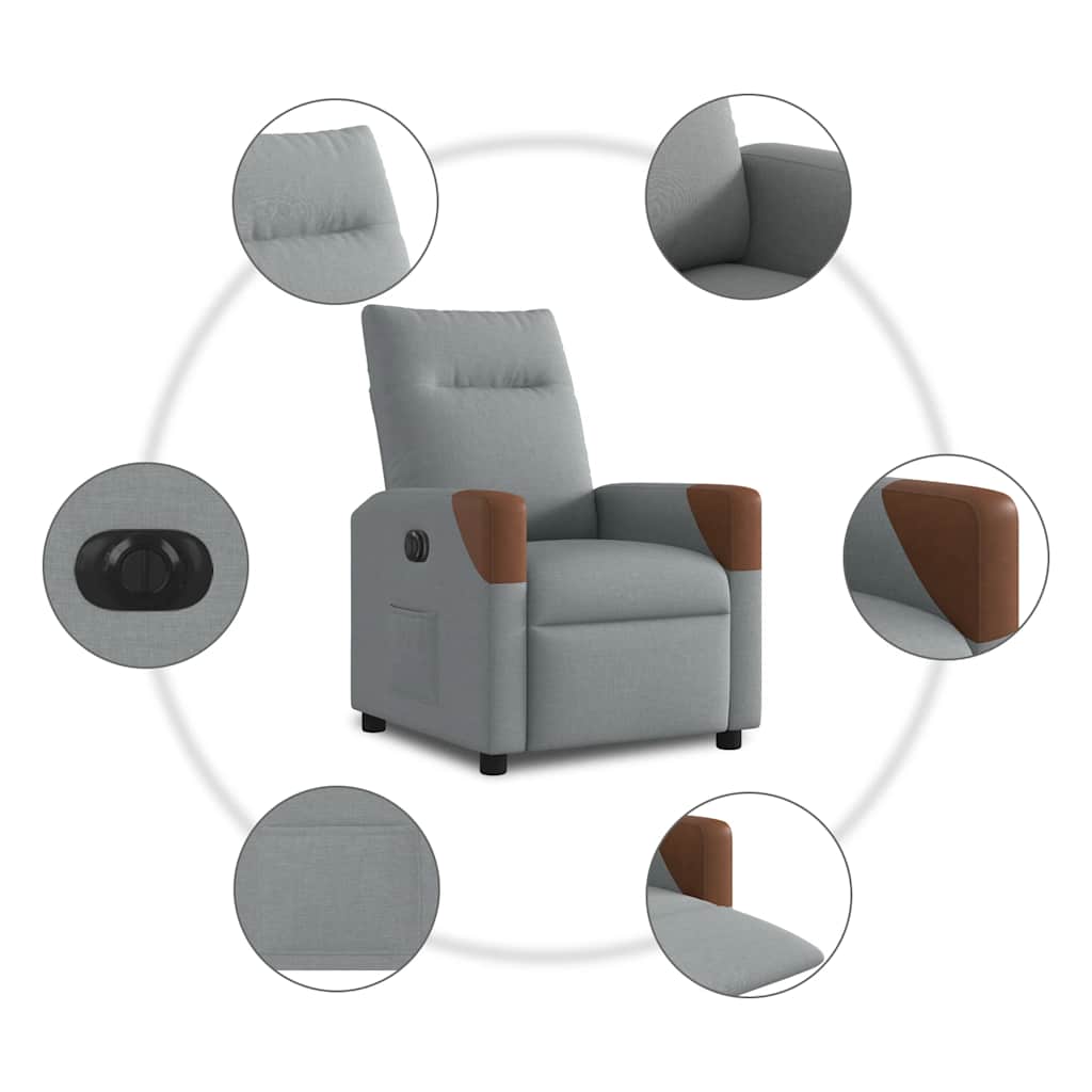 Fotoliu rabatabil electric, gri deschis, textil