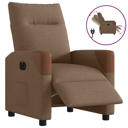Fotoliu rabatabil electric, maro, material textil
