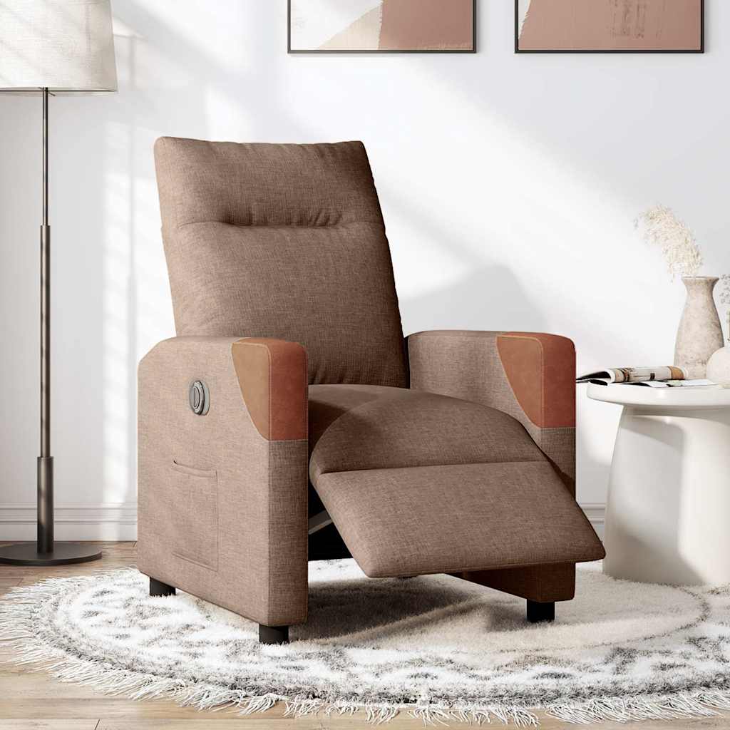 Fotoliu rabatabil electric, maro, material textil