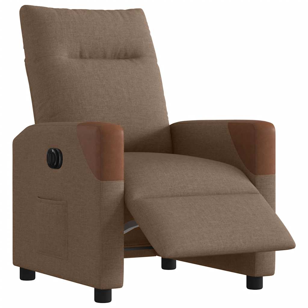 Fotoliu rabatabil electric, maro, material textil