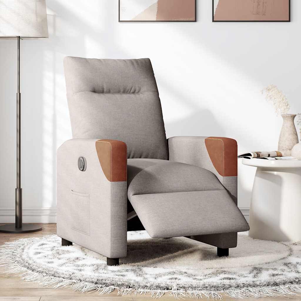 Fotoliu rabatabil electric, gri taupe, material textil
