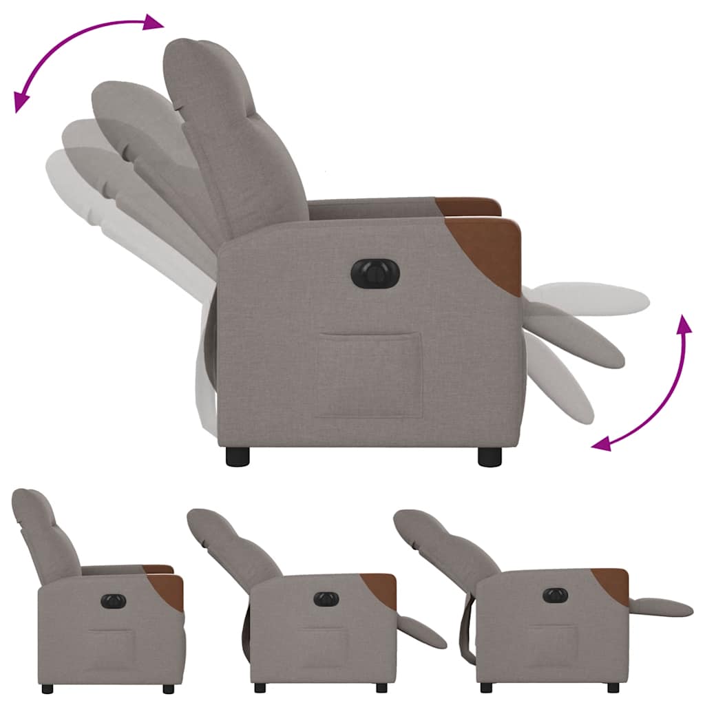 Fotoliu rabatabil electric, gri taupe, material textil