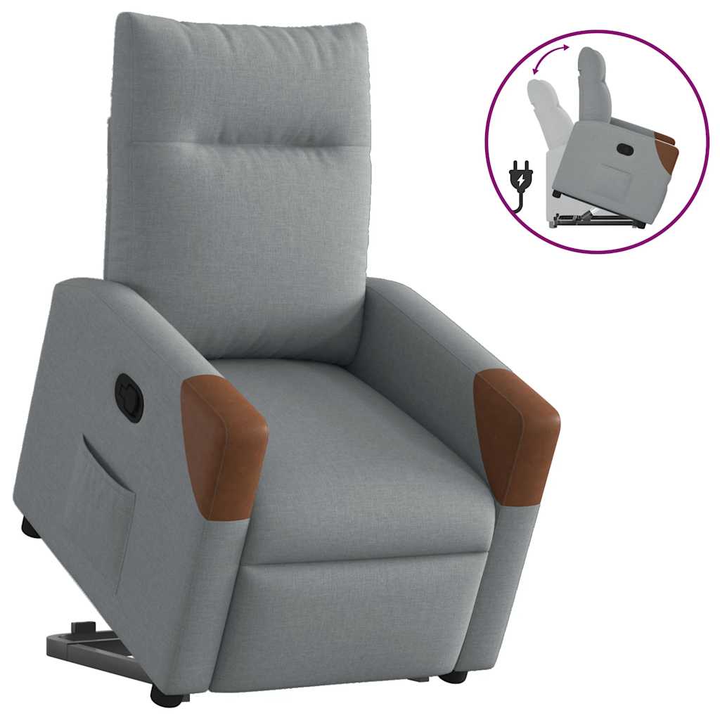 Fotoliu rabatabil cu ridicare, gri deschis, material textil