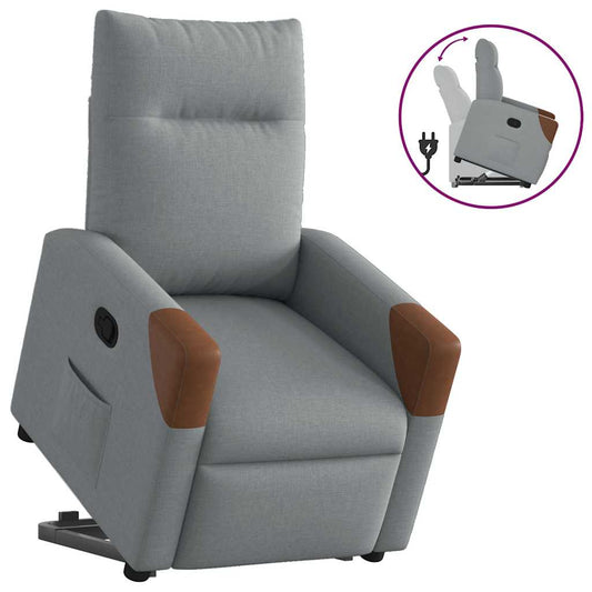 Fotoliu rabatabil cu ridicare, gri deschis, material textil
