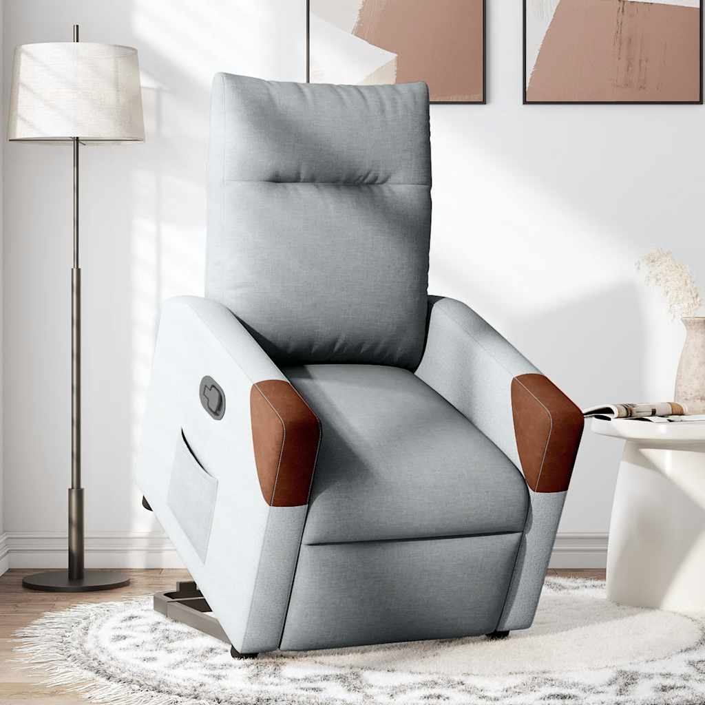 Fotoliu rabatabil cu ridicare, gri deschis, material textil