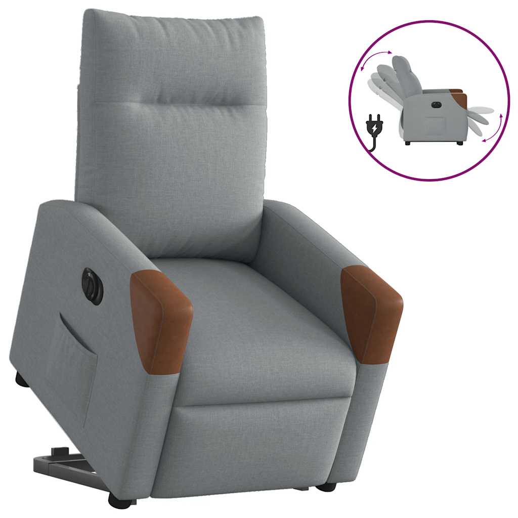 Fotoliu electric rabatabil cu ridicare, gri deschis, textil