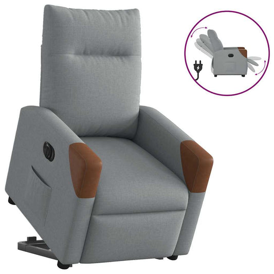 Fotoliu electric rabatabil cu ridicare, gri deschis, textil