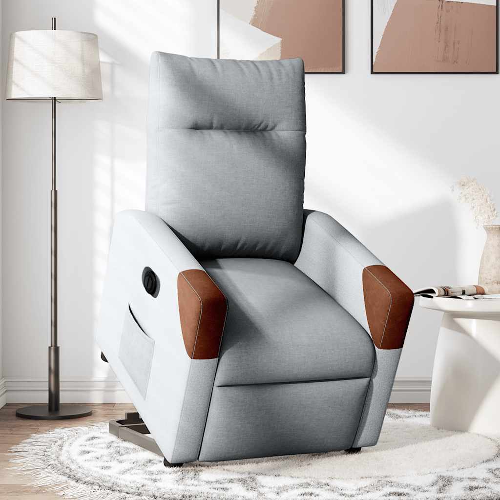 Fotoliu electric rabatabil cu ridicare, gri deschis, textil