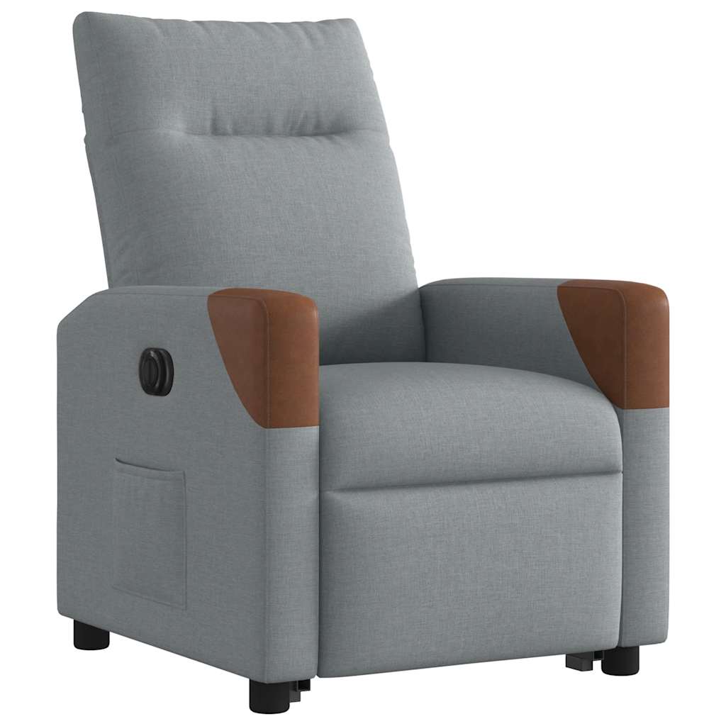 Fotoliu electric rabatabil cu ridicare, gri deschis, textil