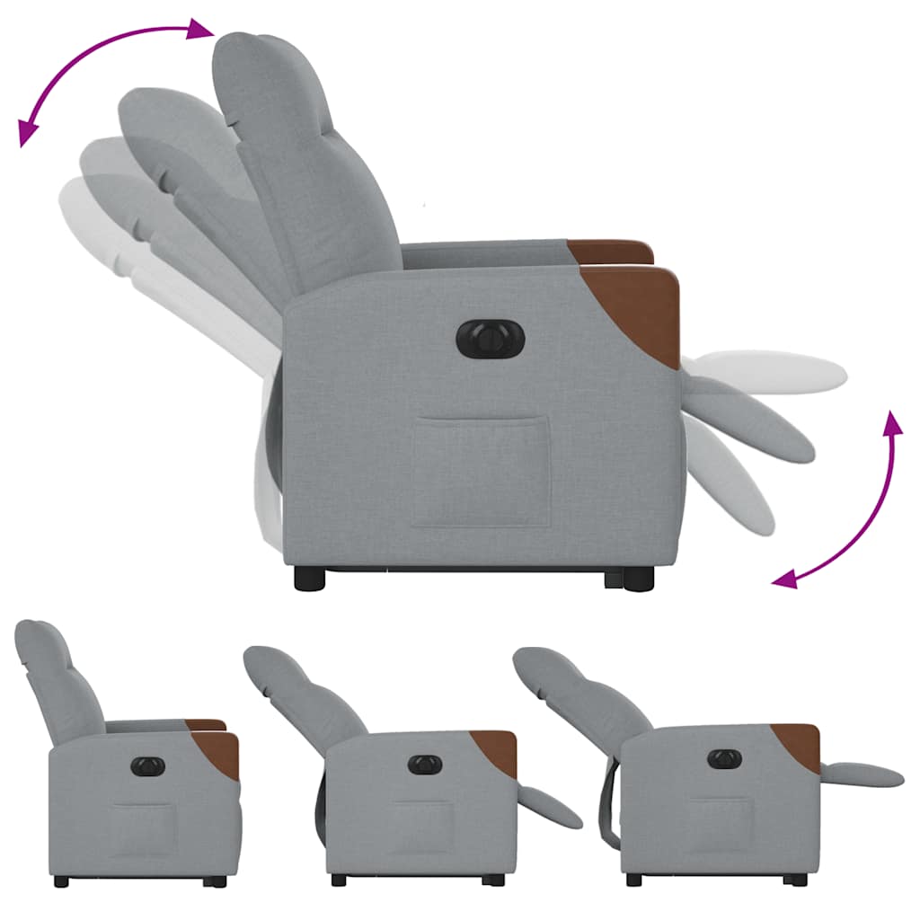 Fotoliu electric rabatabil cu ridicare, gri deschis, textil