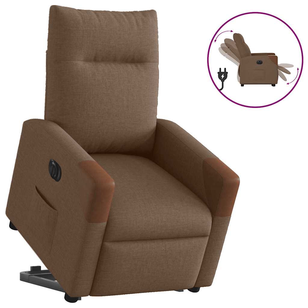 Fotoliu electric rabatabil cu ridicare, maro, textil