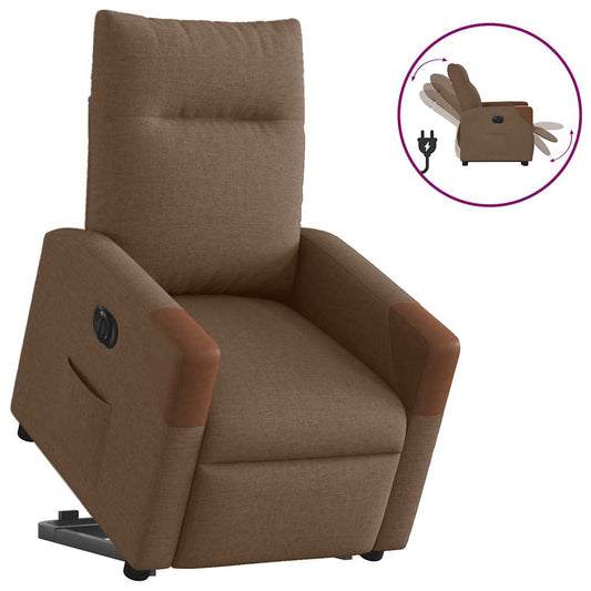 Fotoliu electric rabatabil cu ridicare, maro, textil