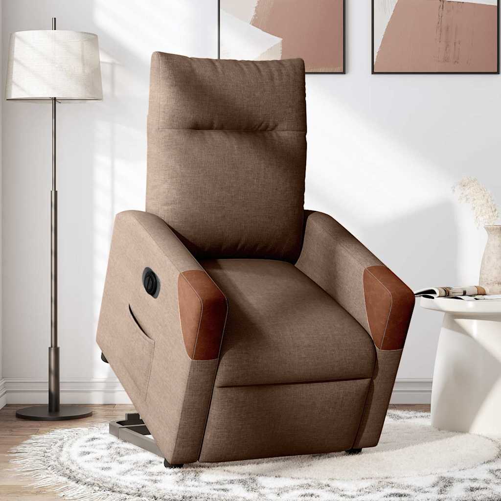 Fotoliu electric rabatabil cu ridicare, maro, textil