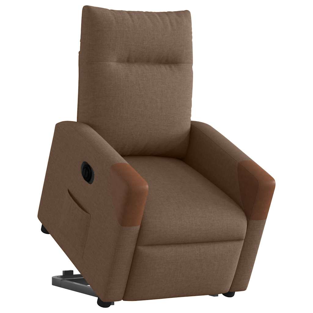 Fotoliu electric rabatabil cu ridicare, maro, textil