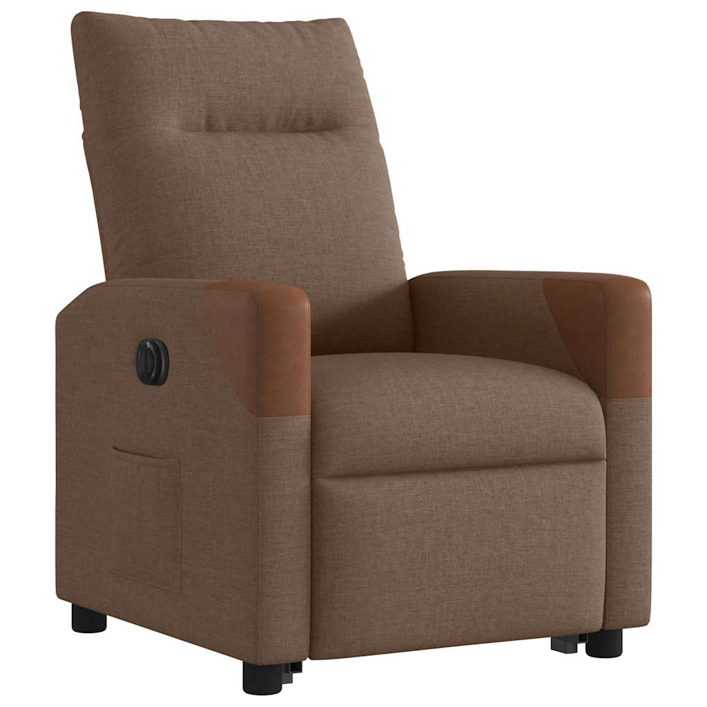 Fotoliu electric rabatabil cu ridicare, maro, textil