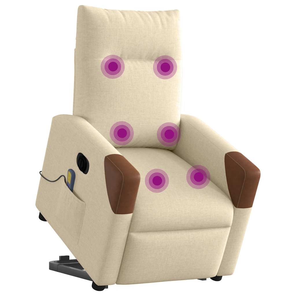 Fotoliu electric de masaj rabatabil cu ridicare, crem, textil