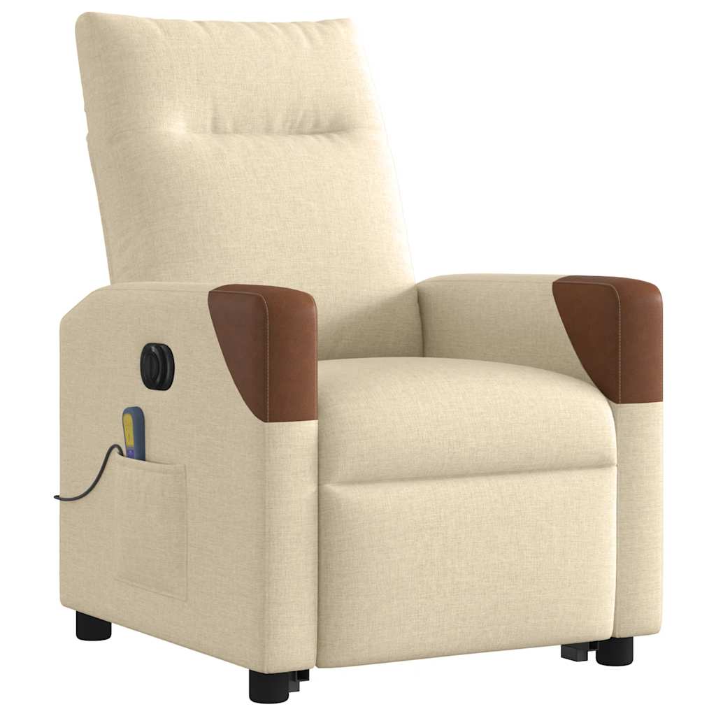 Fotoliu electric de masaj rabatabil cu ridicare, crem, textil