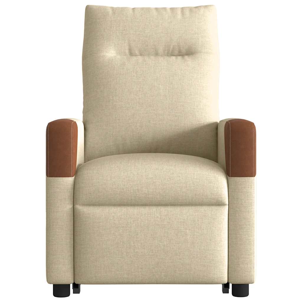 Fotoliu electric de masaj rabatabil cu ridicare, crem, textil