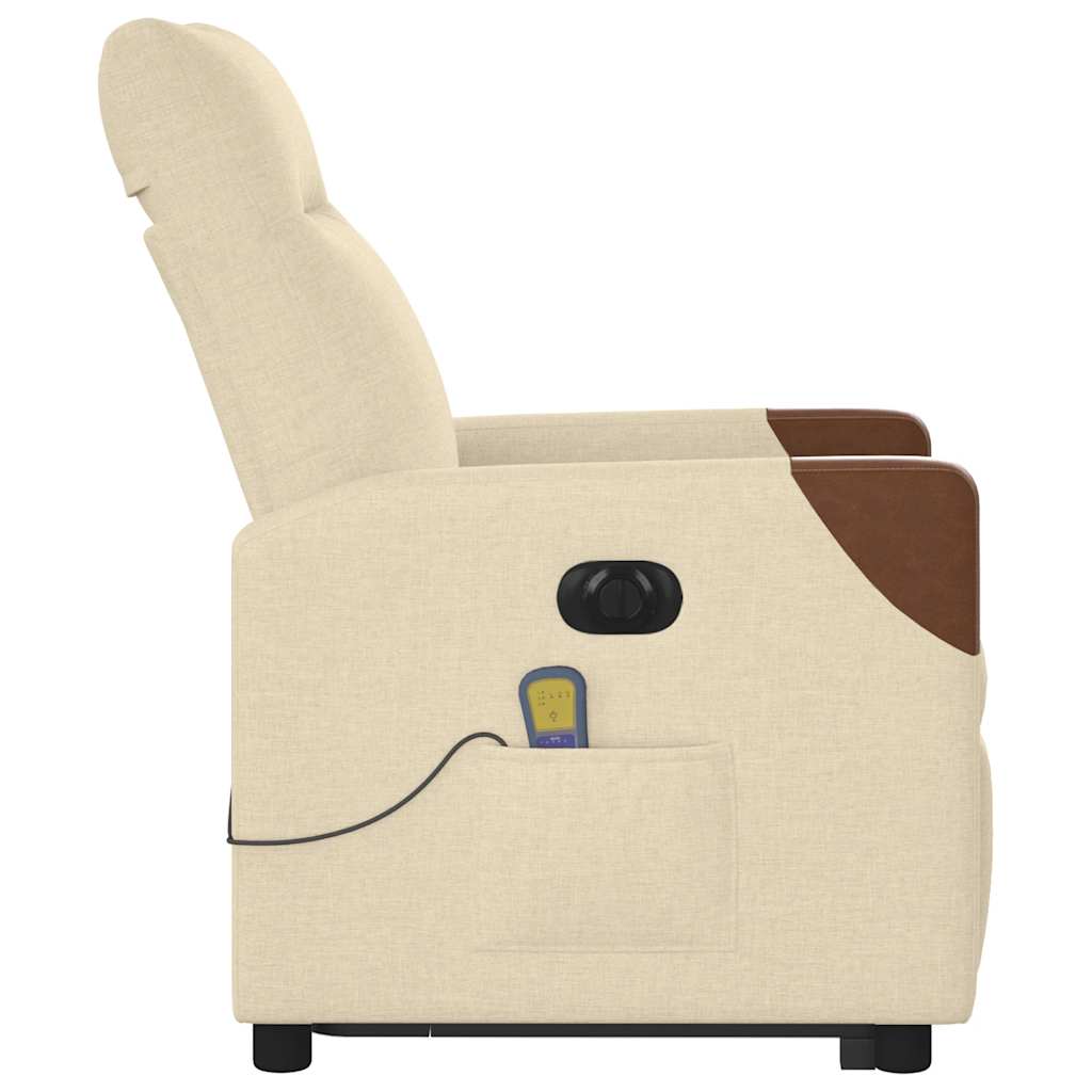 Fotoliu electric de masaj rabatabil cu ridicare, crem, textil
