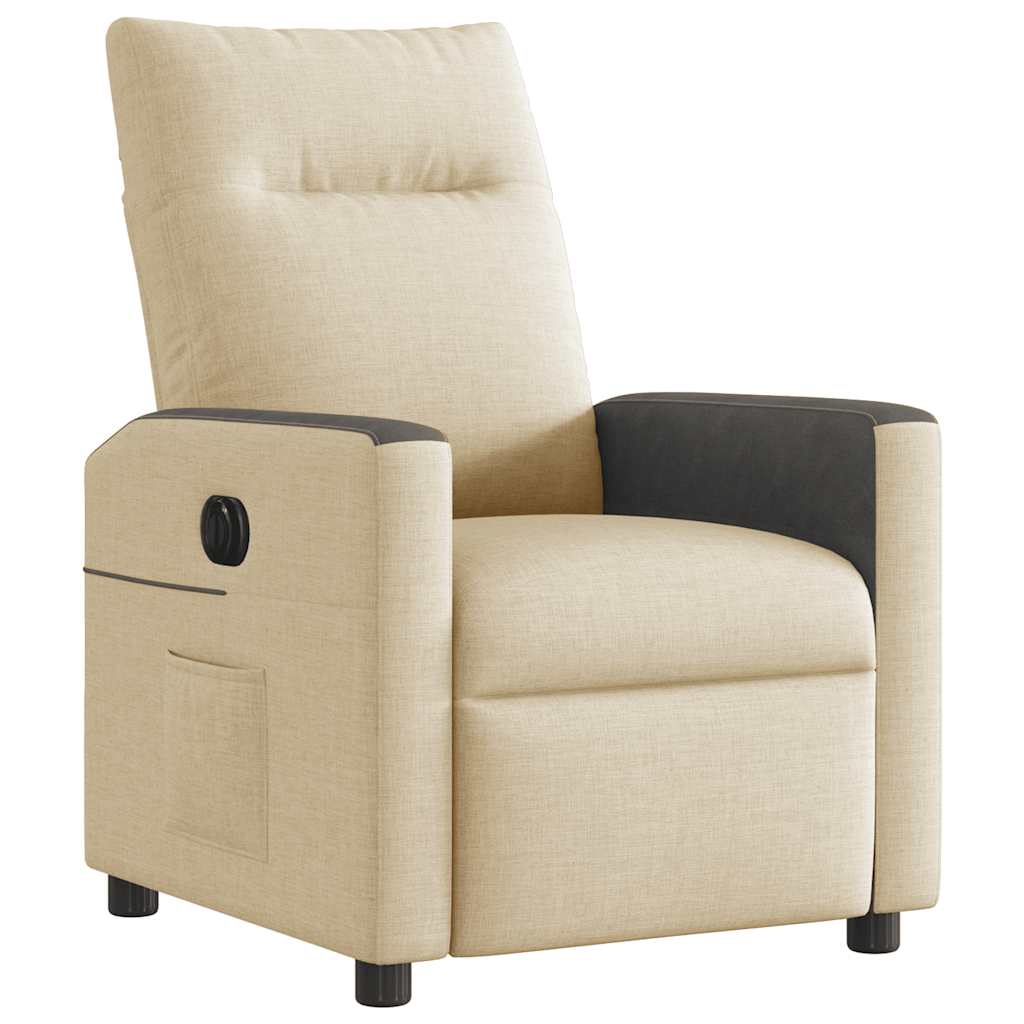 Fotoliu rabatabil electric, crem, material textil