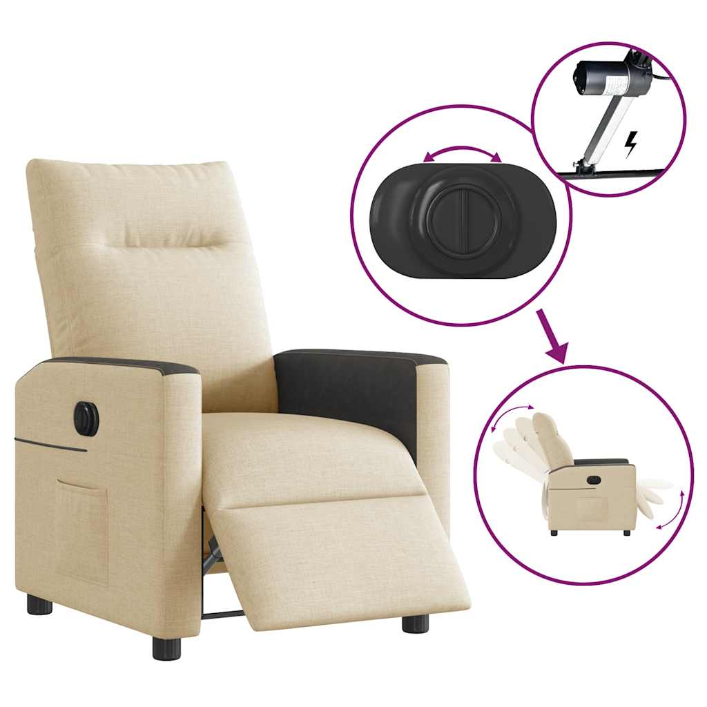 Fotoliu rabatabil electric, crem, material textil