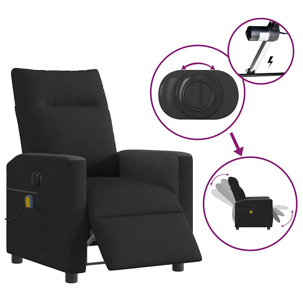 Fotoliu electric de masaj rabatabil, negru, textil