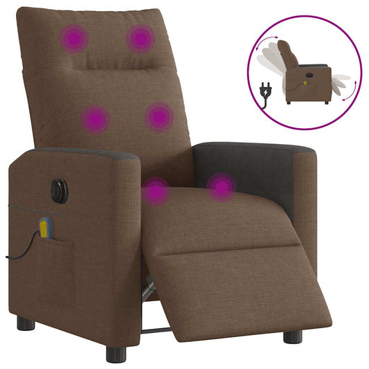 Fotoliu electric de masaj rabatabil, maro, textil