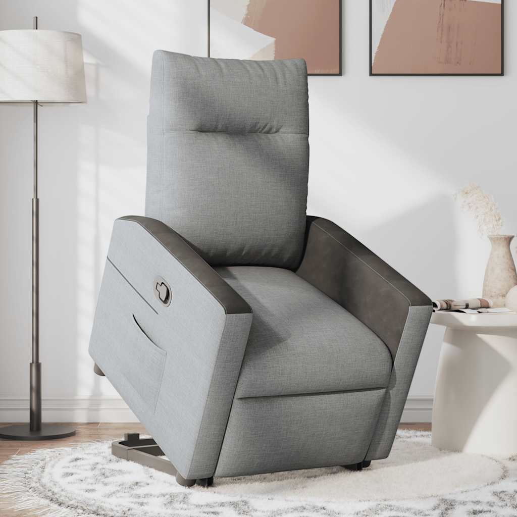 Fotoliu rabatabil cu ridicare, gri deschis, material textil
