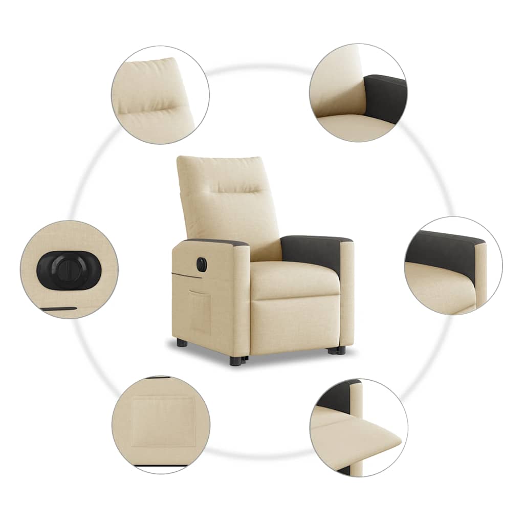 Fotoliu electric rabatabil cu ridicare, crem, textil