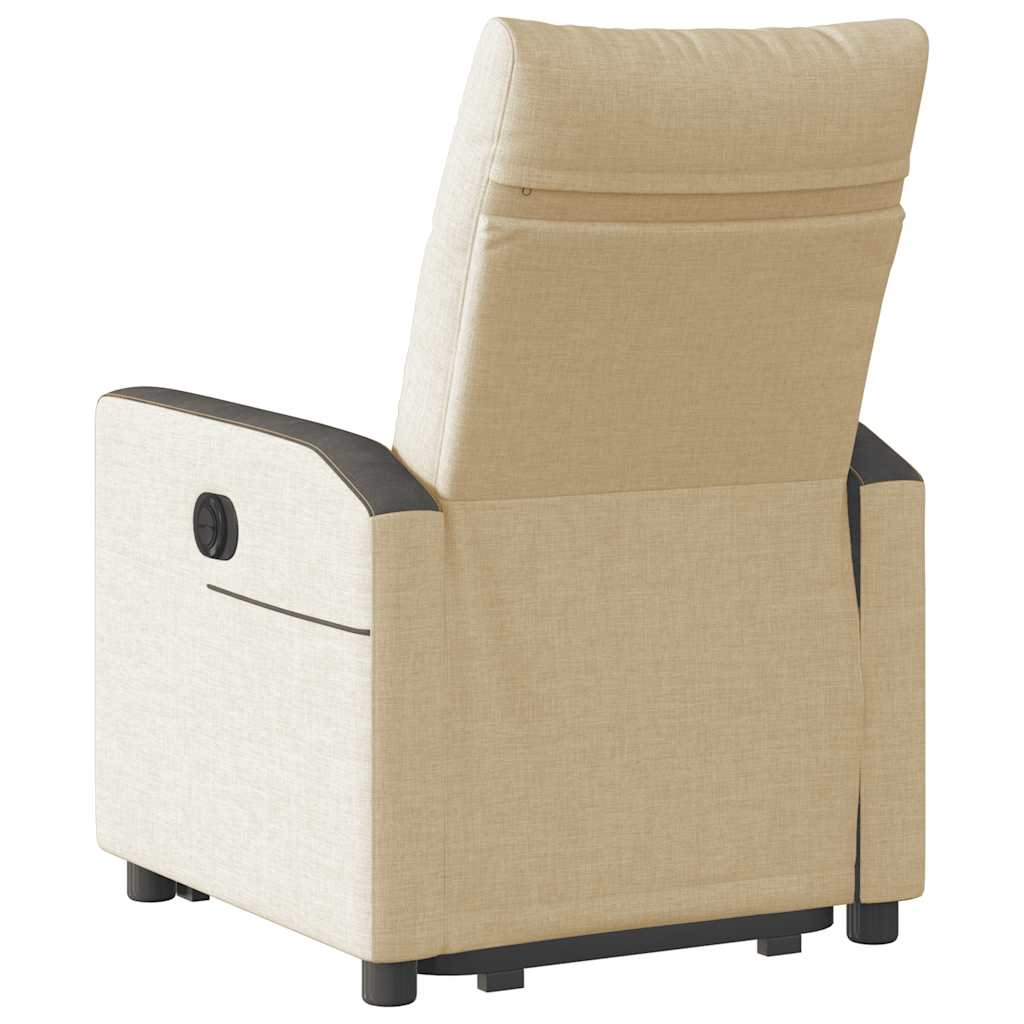 Fotoliu electric rabatabil cu ridicare, crem, textil