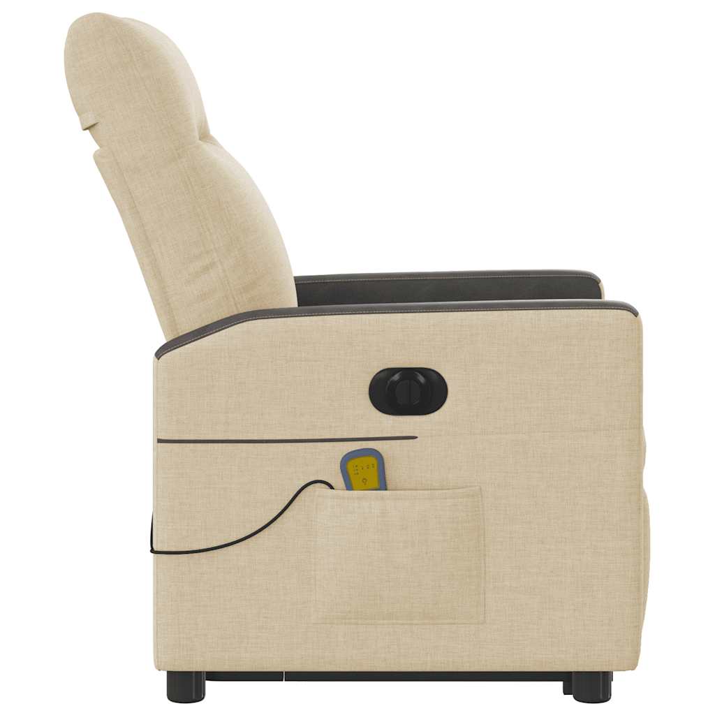 Fotoliu electric de masaj rabatabil cu ridicare, crem, textil