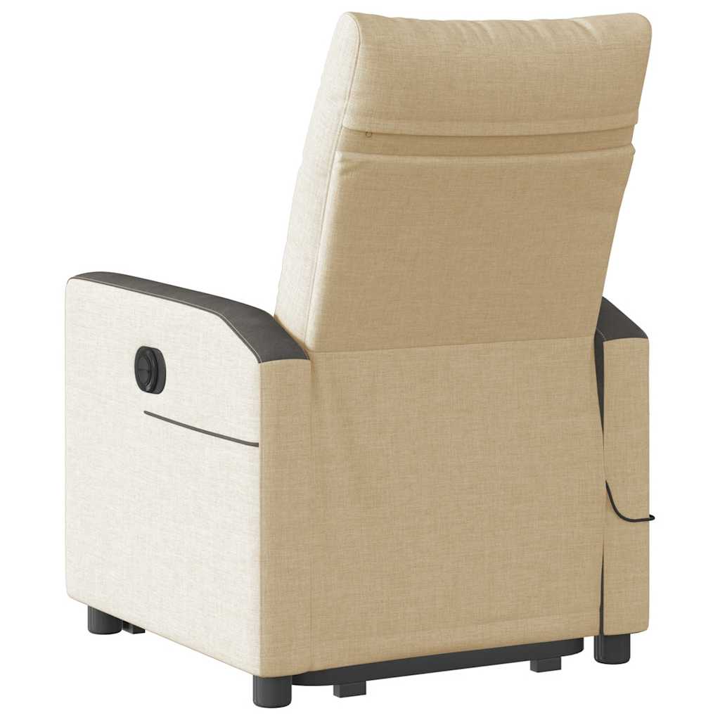 Fotoliu electric de masaj rabatabil cu ridicare, crem, textil