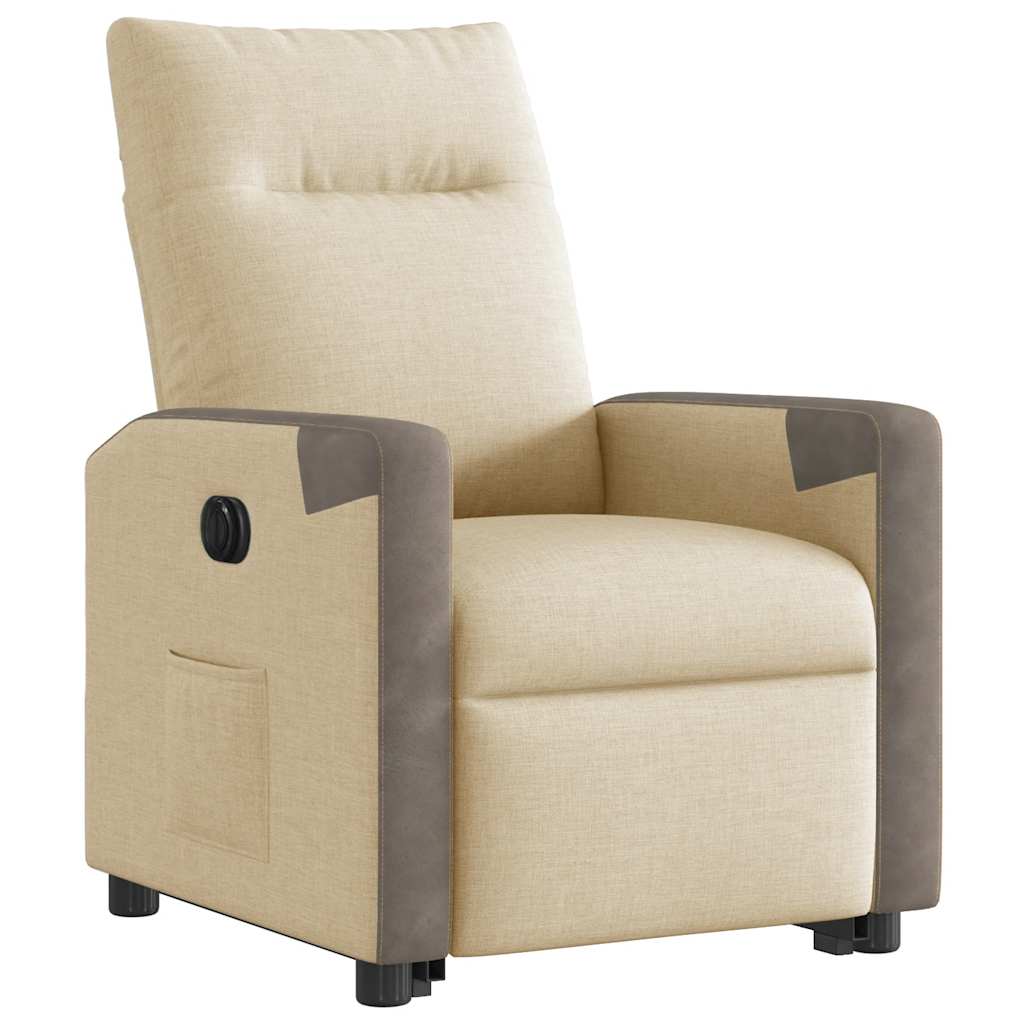 Fotoliu electric rabatabil cu ridicare, crem, textil
