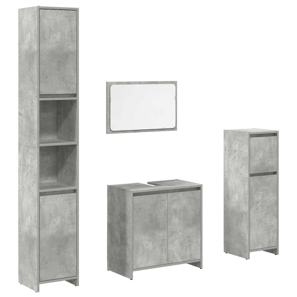 Set mobilier de baie, 4 piese, gri beton, lemn compozit