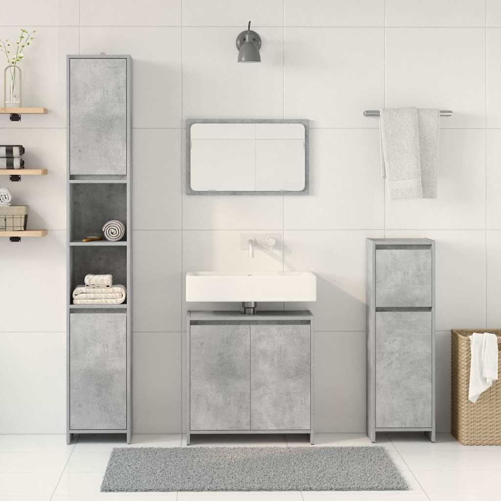 Set mobilier de baie, 4 piese, gri beton, lemn compozit