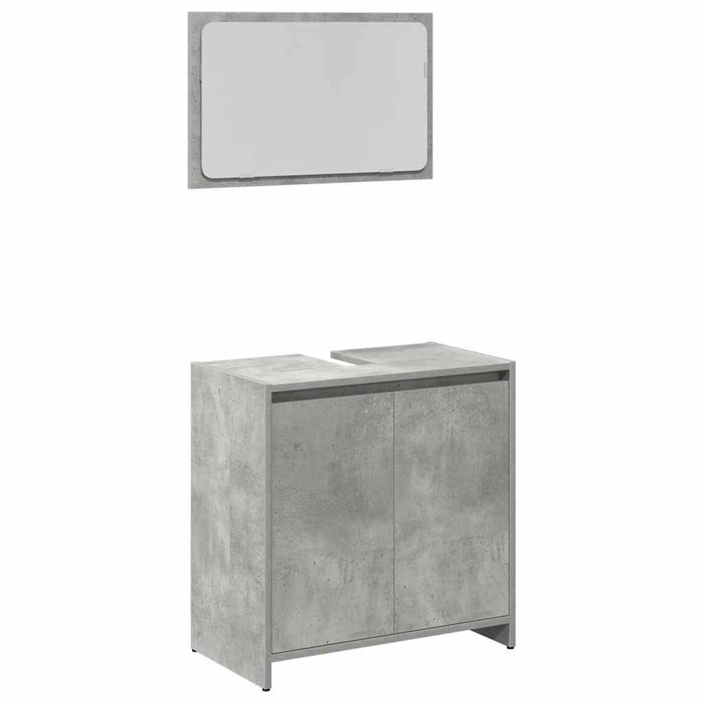 Set mobilier de baie, 4 piese, gri beton, lemn compozit