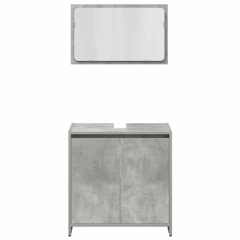 Set mobilier de baie, 4 piese, gri beton, lemn compozit