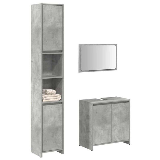 Set mobilier de baie, 3 piese, gri beton, lemn compozit