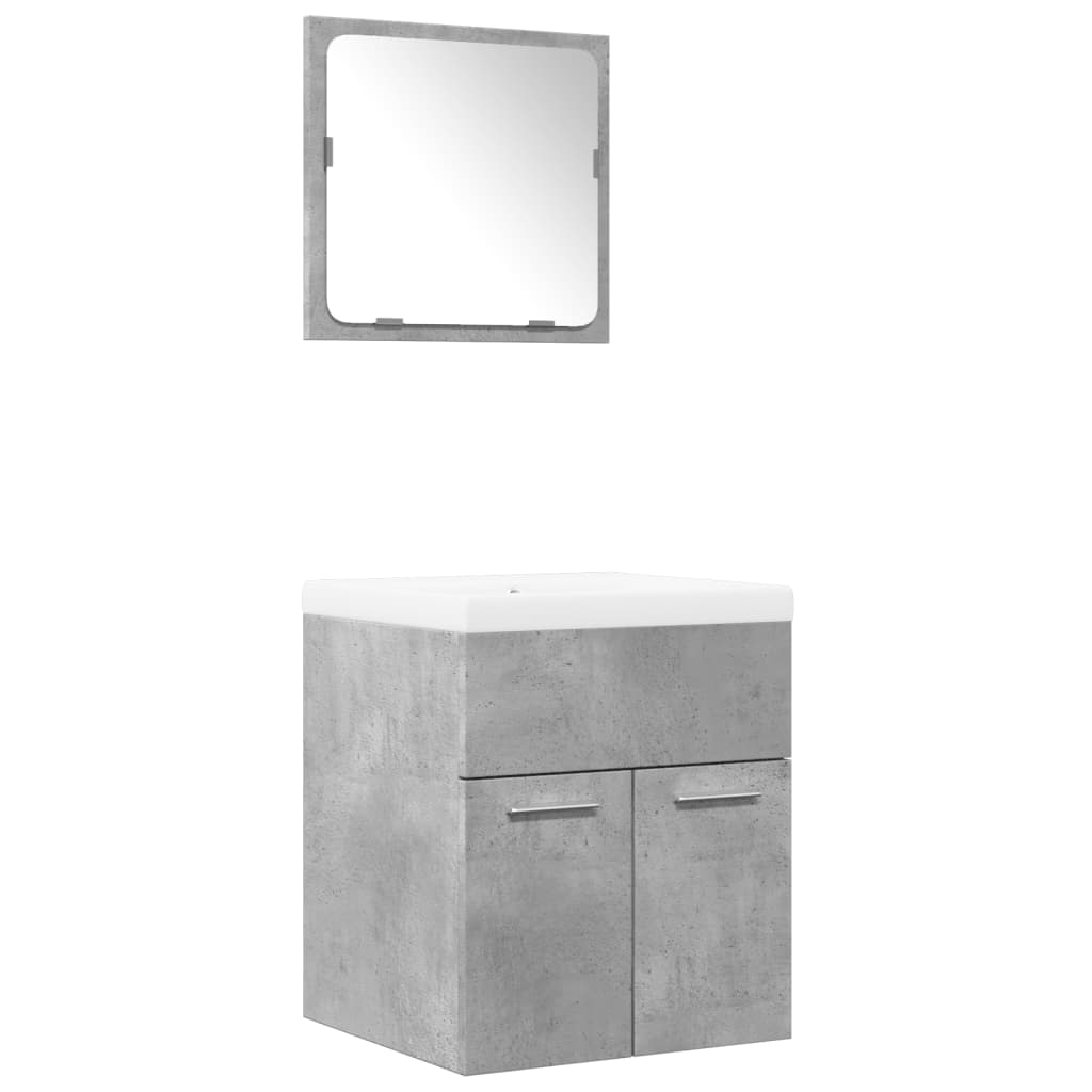 Set mobilier de baie, 3 piese, gri beton, lemn compozit